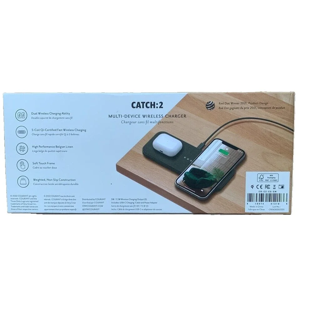 COURANT CATCH:2 Wireless Charger Belgian Linen Charcoal Gray  OPEN BOX - Tested